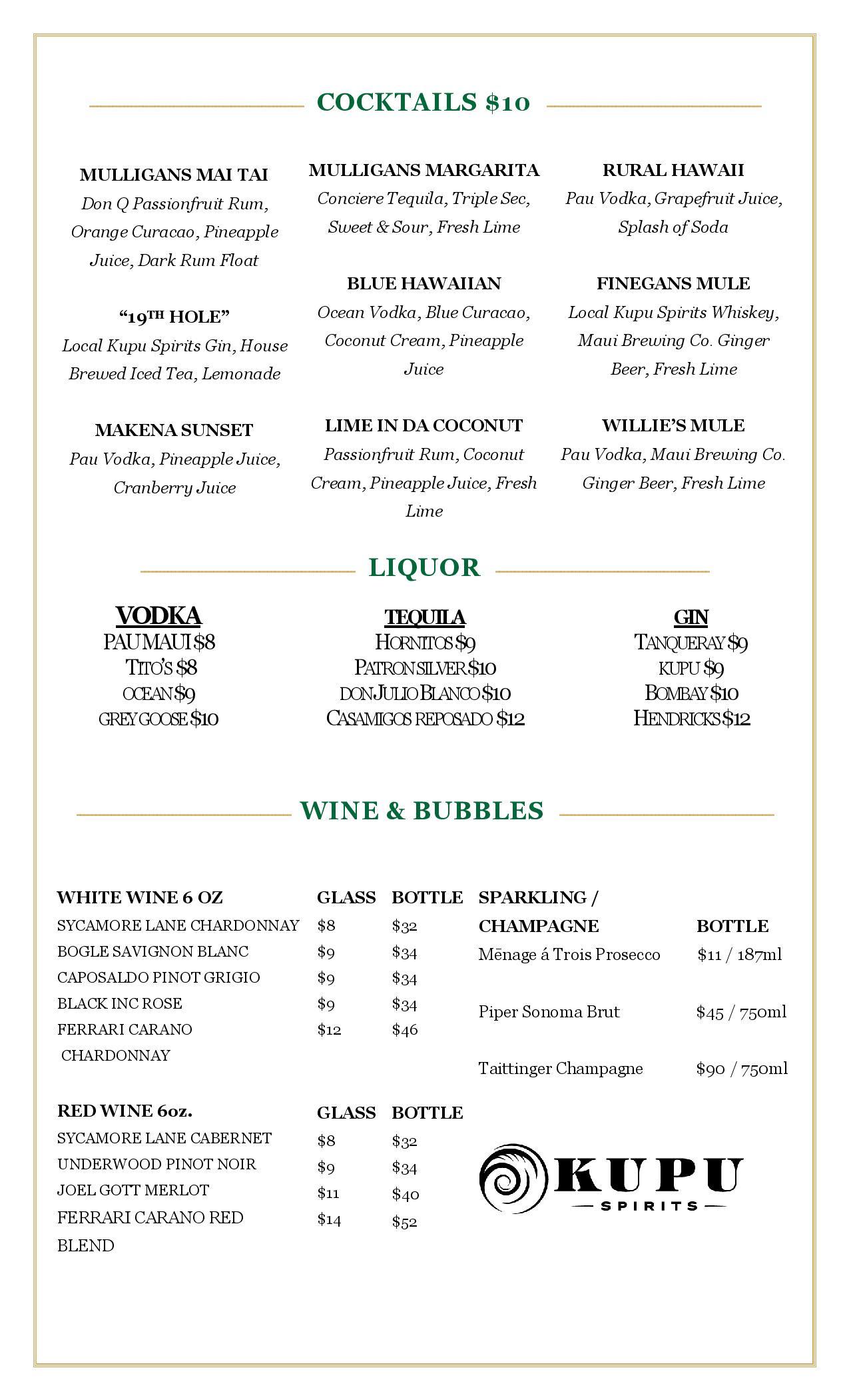 Mulligans Maui weddings and catering