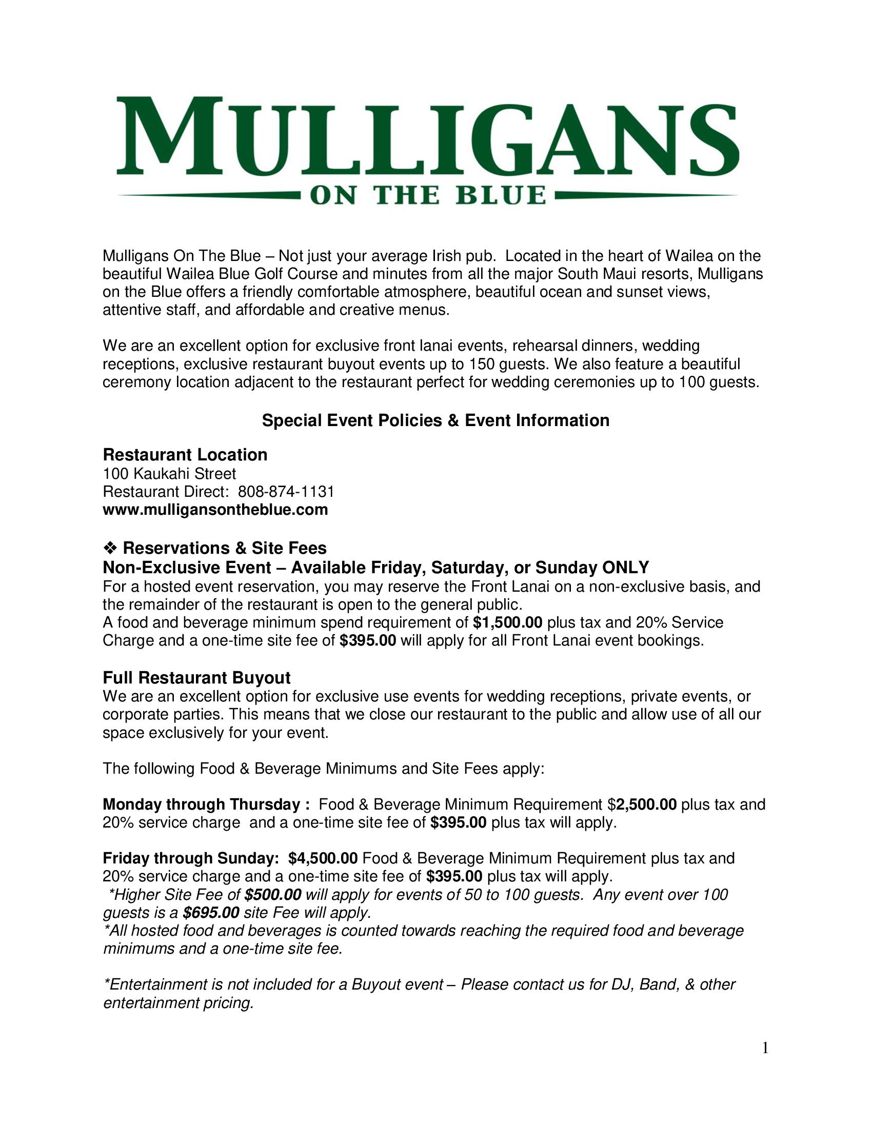 Mulligans Maui weddings and catering
